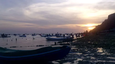 Small Boat at beach, Bali. Stock Footage 35532412