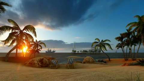 Small boat at dawn beach view Stock Footage 131016059