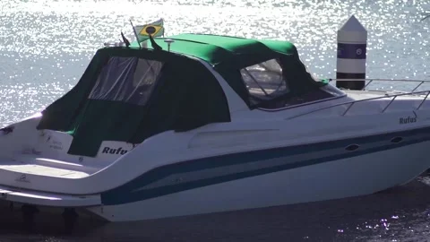 Small Boat Docked in Marina da Glória, Rio de Janeiro, Brazil, Zoom Stock Footage 158647868