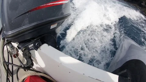 Small boat engine wake fast Stock Footage 77733091