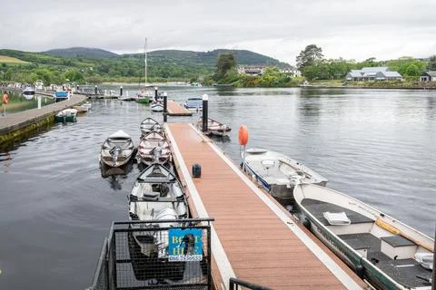 Small boat floating dock on the River Shannon, Killaloe, Ireland Stock Photos