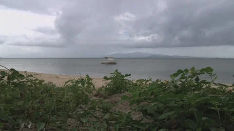 Small boat floating wideshot Stock Footage 31268670