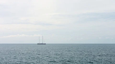 Small boat goes without sails on the motor Stock Footage 74984380