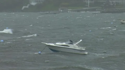 Small Boat in Harbor During Storm 스톡 동영상 12421384
