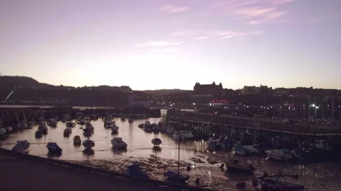Small boat harbour in sunset Video stock 167950527