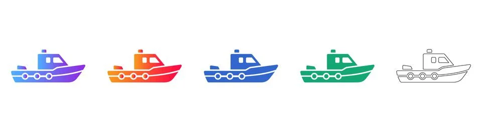 Small Boat Icon Collection with Gradient and Outline Styles Stock Illustration