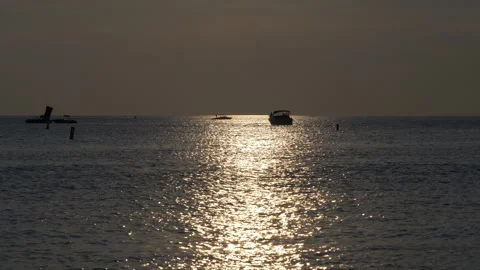 Small Boat On The Lake In Sunset Light 4K Video stock 131342841