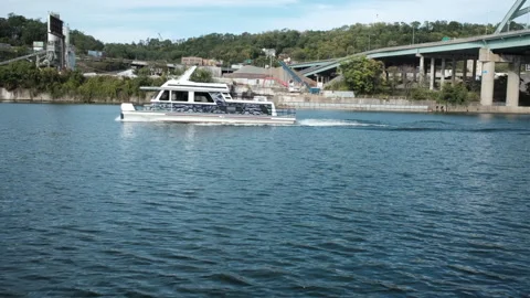 Small boat Monongehela River Stock Footage 253125049