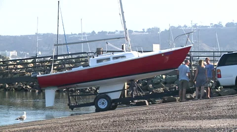 Small boat resting on a trailer Video stock 40822030