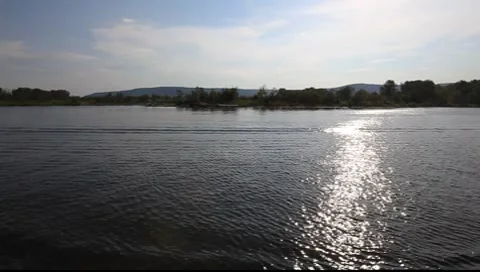Small Boat on the River Volga Stock Footage 7906202