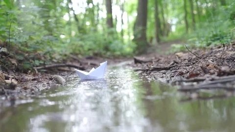 Small boat sailing along the stream Stock Footage 114649121