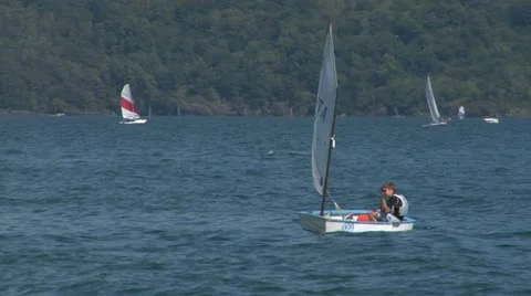 Small boat sailing school 01 Stock Footage 12034829