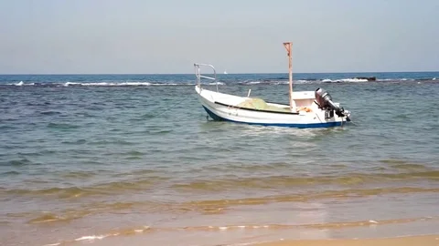 Small boat on the sea Stock Footage 81636890