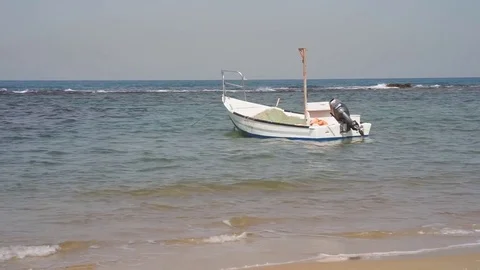 Small boat on the sea Stock Footage 82186918