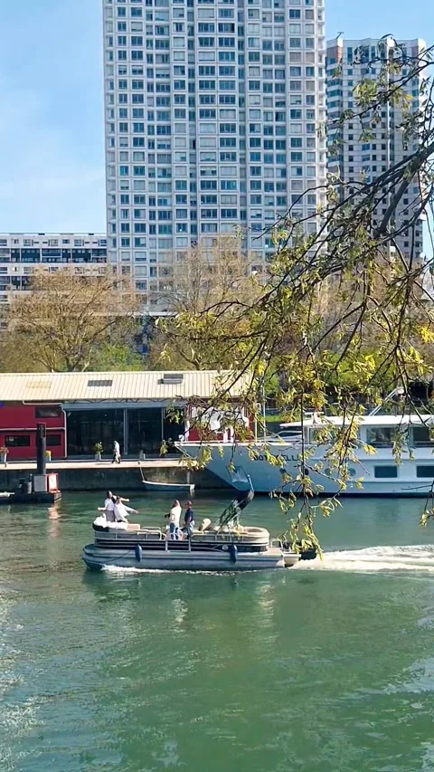 Small Boat on the Seine River in Paris  April 3, 2025 Stock Footage 311655124