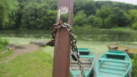 Small boat with the sky reflected at river in the forest Stock Footage 73783031
