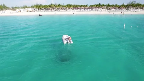 Small boat speeding at Bimini beach Stock Footage 232437483