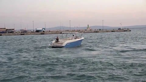 Small boat in Split's bay Stock Footage 160494897