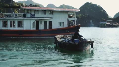 Small Boats In Halong Bay. Cat Ba. Vietnam Stock Footage 132164553