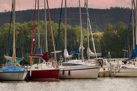 Small boats - sailing boats in the harbor Stock Photos