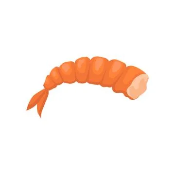 Small boiled shrimp without head. Prawn with bright red shell. Flat vector for Stock Illustration