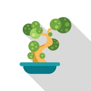 Small bonsai tree growing in a blue pot, minimalist flat design Illustrazione stock