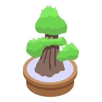 Small bonsai tree growing in a pot isometric view Stock Illustration