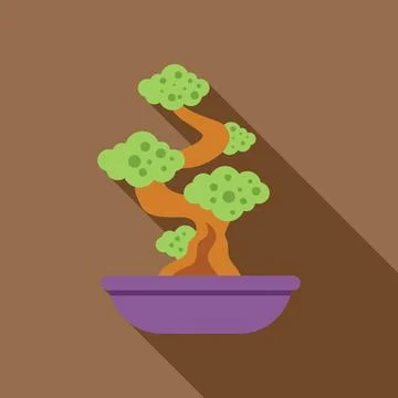 Small bonsai tree growing in a purple pot with long shadow Illustrazione stock