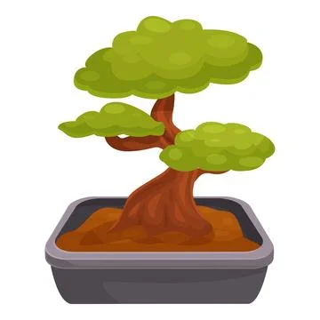 Small bonsai tree growing in rectangular pot Stock Illustration