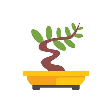 Small bonsai tree growing in a yellow pot, serene symbol of nature and mind.. Illustrazione stock
