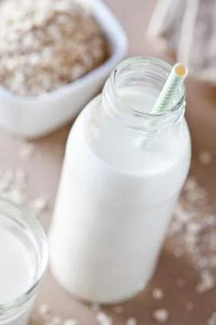 Small Bottle Of Oat Milk Stock Photos