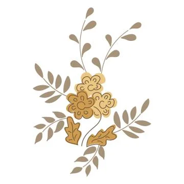 Small bouquets of simple flowers and twigs with leaves. Stock Illustration