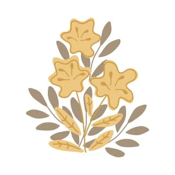 Small bouquets of simple flowers and twigs with leaves. Flat minimal retro de Stock Illustration