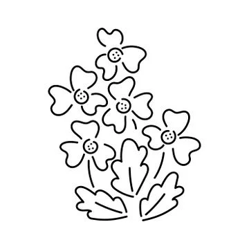 Small bouquets of simple flowers and twigs with leaves. Minimal retro design. Stock Illustration