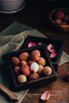 Small Box of Fresh Lychees Stock Photos