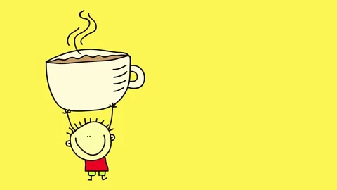 Small boy with expression of happiness of his face giving a big hot coffee cup Stock-Footage 130347634