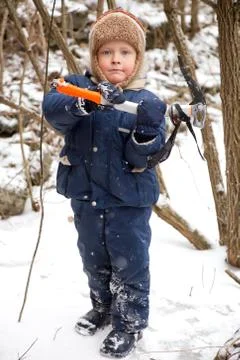 Small boy with ice axe Stock Photos