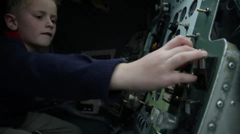 Small boy inside an Space capsule Stock Footage 36142581