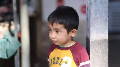 Small boy looks at camera Stock Footage 95496655