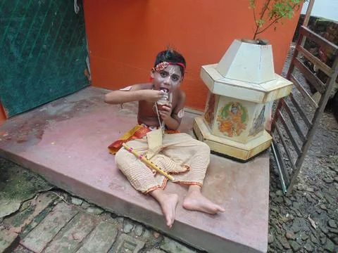 A Small Boy Posing As Little Krishna Stock Photos