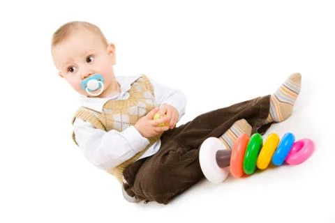 Small boy with pyramid in hands Foto stock