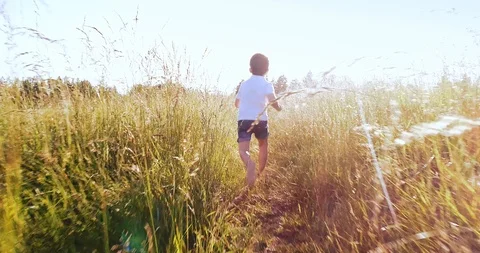 Small boy russing in the field. Stock Footage 110266926