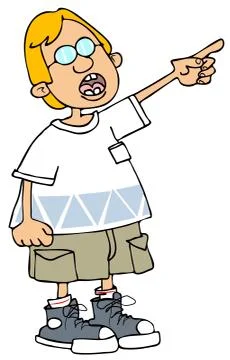 Small boy in shorts pointing up Stock Illustration