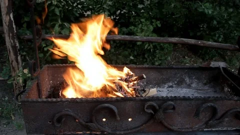Small branches are burning on the grill Stock Footage 103301856