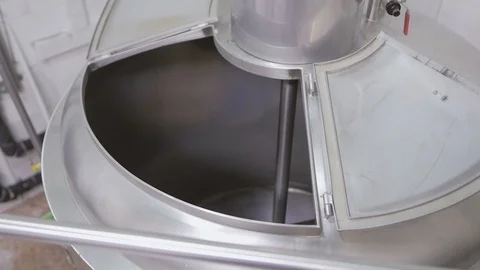 A small brewery. Vessels for brewing. Empty metal tank indoors Stock Footage 98438844