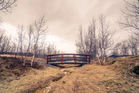 Small bridge at a dry river Stock Photos