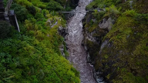 Small Bridge Over Deep River [Drone Footage] Stock Footage 88346381