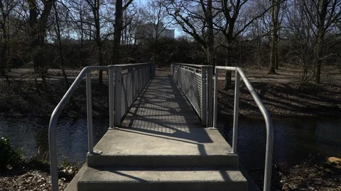 Small bridge over river Alb in Karlsruhe, Germany Stock Footage
