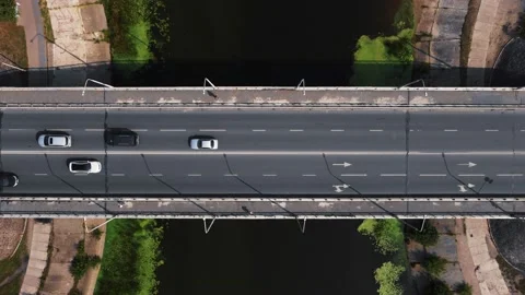 Small bridge over the river. traffic of cars and people. Kiev. Stock Footage 160053417