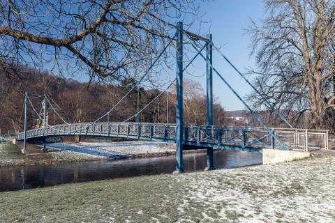 Small bridge over a river in winter Stock Photos